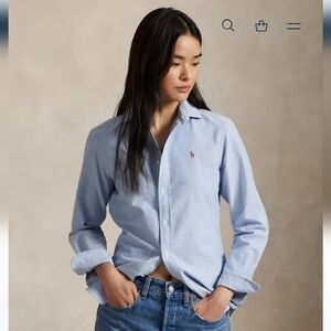 Ralph Lauren Oxford  Blue Slim Fit Women Button Down Shirt Cotton Medium